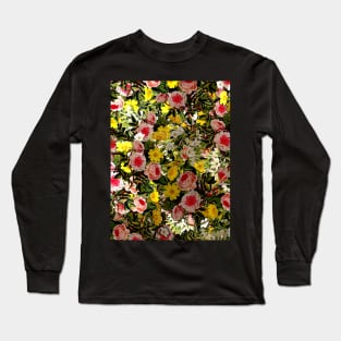 Roses Yellow Flowers Motif Long Sleeve T-Shirt